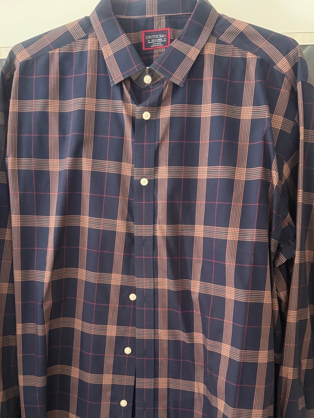 UNTUCKit Navy and Brown Plaid Button-Down Shirt